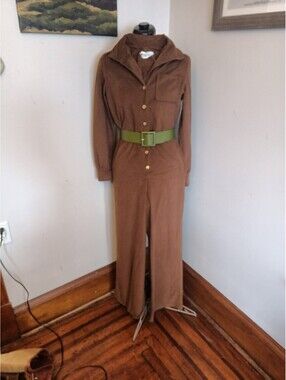 Vintage 70s Jumpsuit Sz 6  Disco Retro Coverall Brown Suede Judy Way Unisex